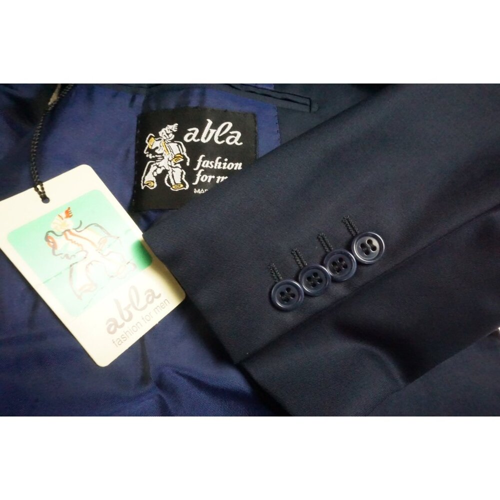Abla x Attolini Navy Blue 100% Wool 2 Pc Suit Jacket Pants 44R BRAND NEW